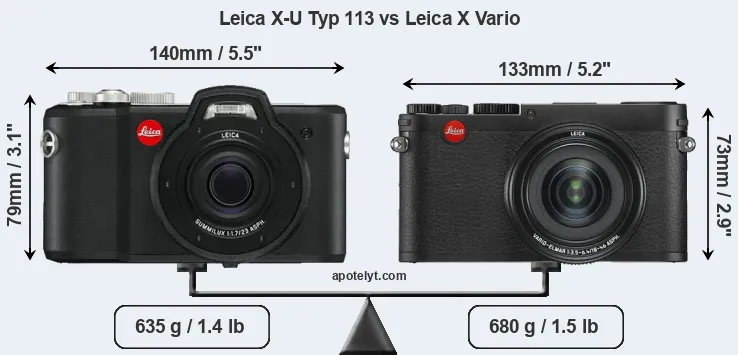 Size Leica X-U Typ 113 vs Leica X Vario