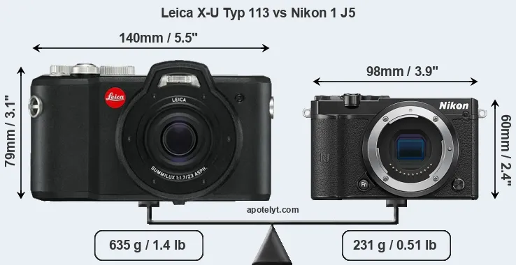 Size Leica X-U Typ 113 vs Nikon 1 J5