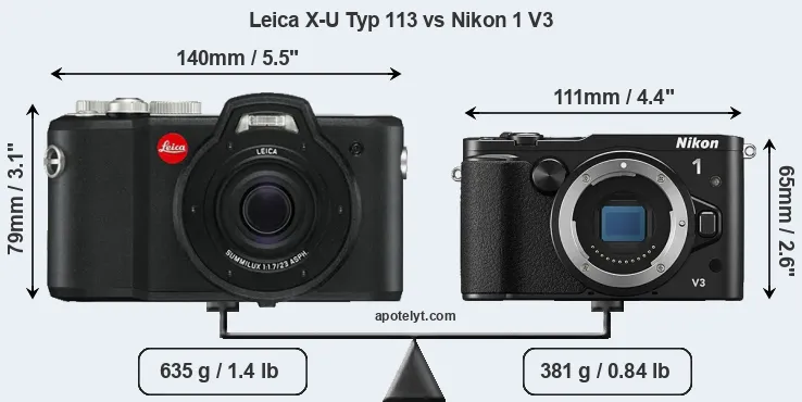 Size Leica X-U Typ 113 vs Nikon 1 V3