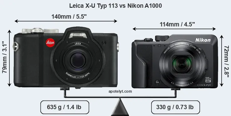 Size Leica X-U Typ 113 vs Nikon A1000