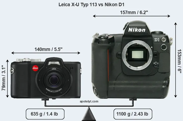 Size Leica X-U Typ 113 vs Nikon D1