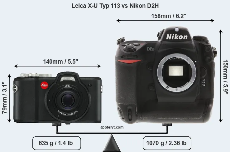 Size Leica X-U Typ 113 vs Nikon D2H