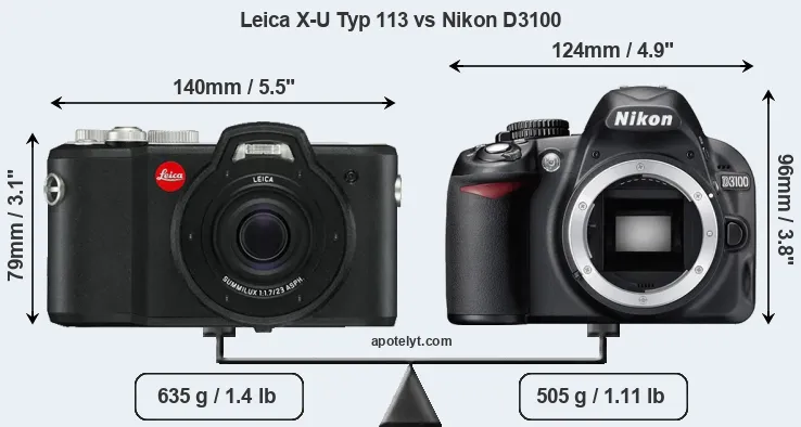 Size Leica X-U Typ 113 vs Nikon D3100