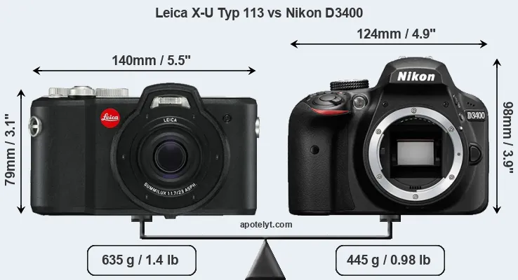 Size Leica X-U Typ 113 vs Nikon D3400