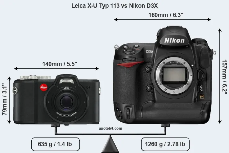 Size Leica X-U Typ 113 vs Nikon D3X