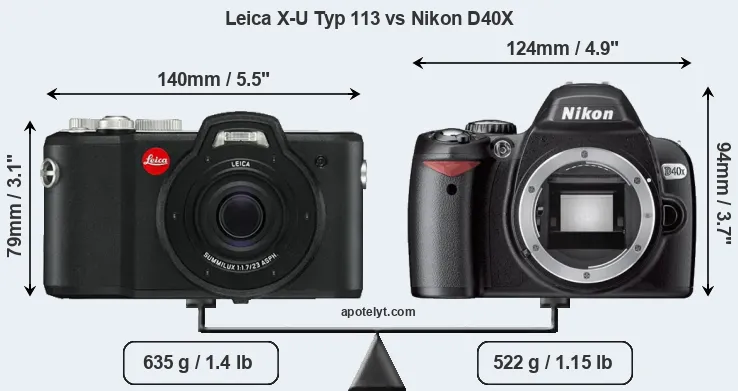 Size Leica X-U Typ 113 vs Nikon D40X