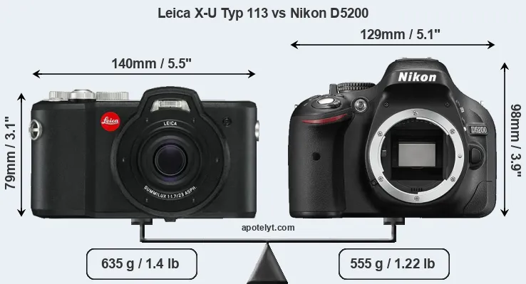 Size Leica X-U Typ 113 vs Nikon D5200