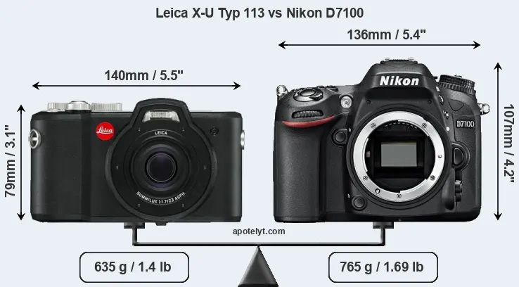 Size Leica X-U Typ 113 vs Nikon D7100