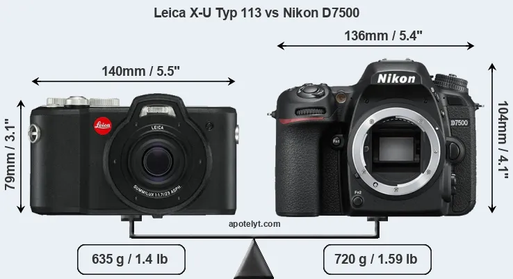 Size Leica X-U Typ 113 vs Nikon D7500