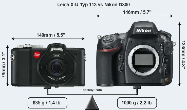 Size Leica X-U Typ 113 vs Nikon D800
