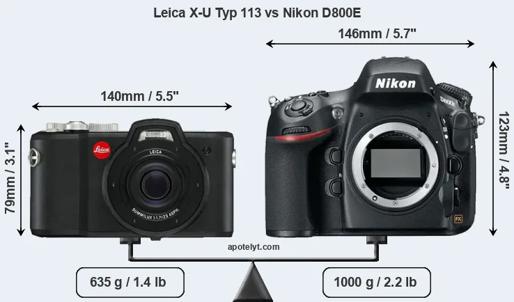 Size Leica X-U Typ 113 vs Nikon D800E