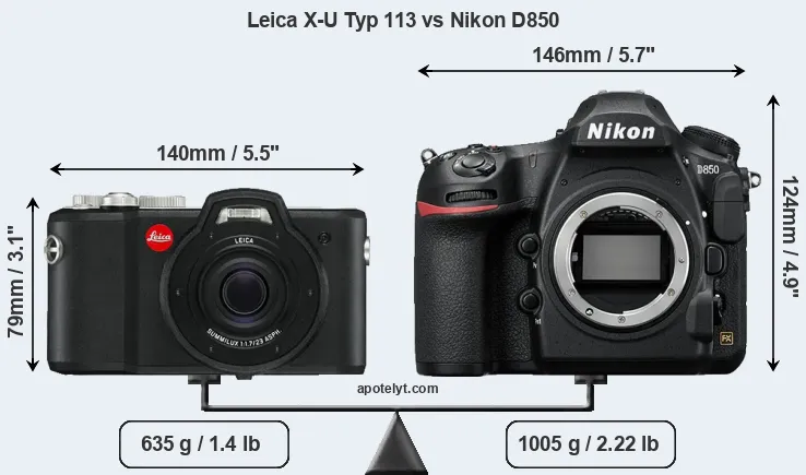 Size Leica X-U Typ 113 vs Nikon D850