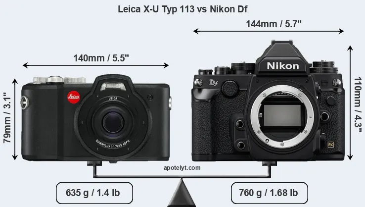 Size Leica X-U Typ 113 vs Nikon Df