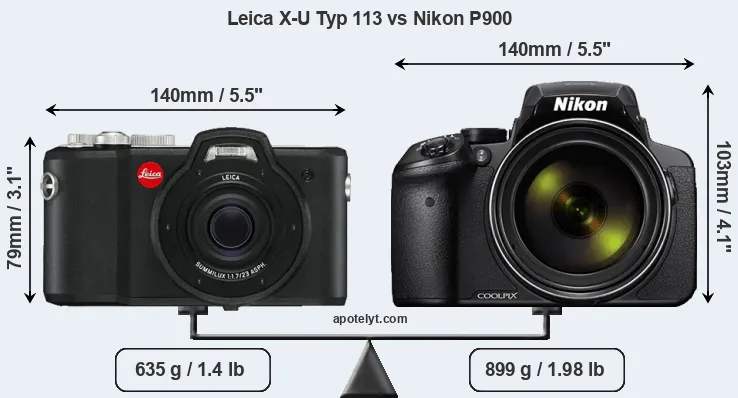 Size Leica X-U Typ 113 vs Nikon P900