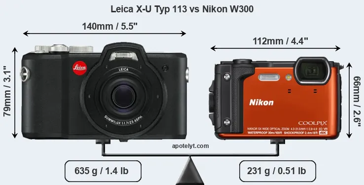 Size Leica X-U Typ 113 vs Nikon W300