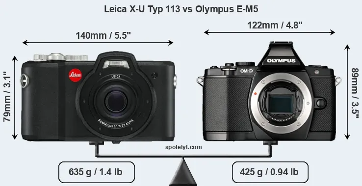 Size Leica X-U Typ 113 vs Olympus E-M5