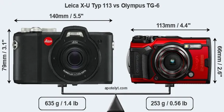 Size Leica X-U Typ 113 vs Olympus TG-6