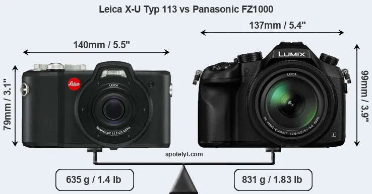 Size Leica X-U Typ 113 vs Panasonic FZ1000