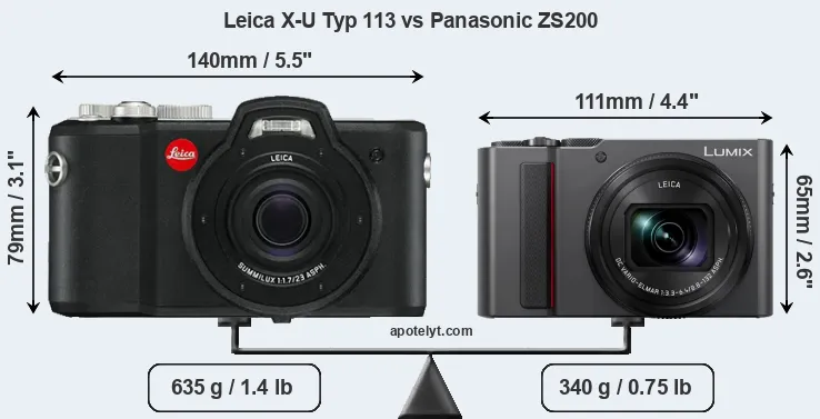 Size Leica X-U Typ 113 vs Panasonic ZS200
