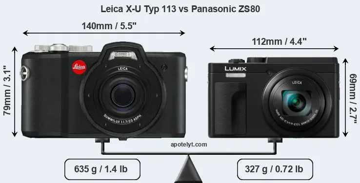 Size Leica X-U Typ 113 vs Panasonic ZS80