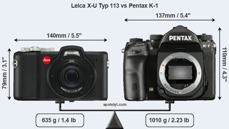 Size Leica X-U Typ 113 vs Pentax K-1