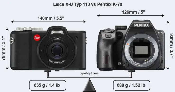 Size Leica X-U Typ 113 vs Pentax K-70