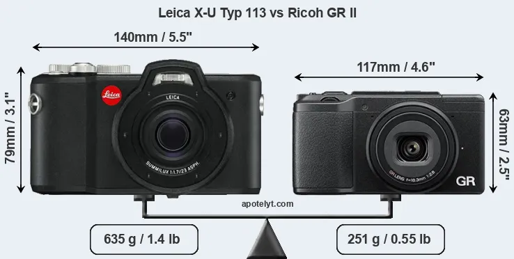 Size Leica X-U Typ 113 vs Ricoh GR II