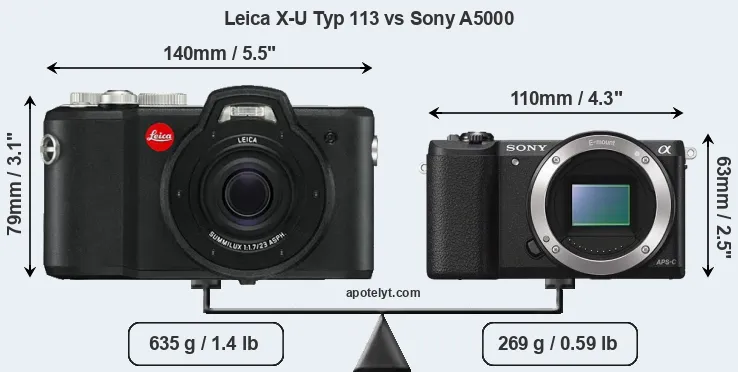 Size Leica X-U Typ 113 vs Sony A5000