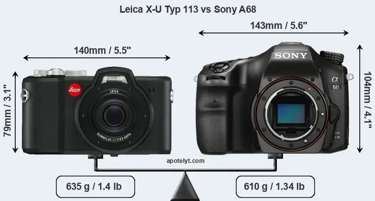 Size Leica X-U Typ 113 vs Sony A68