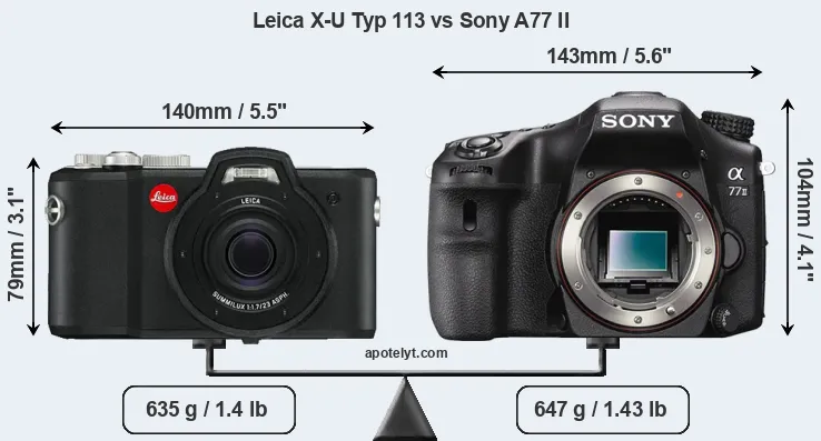 Size Leica X-U Typ 113 vs Sony A77 II
