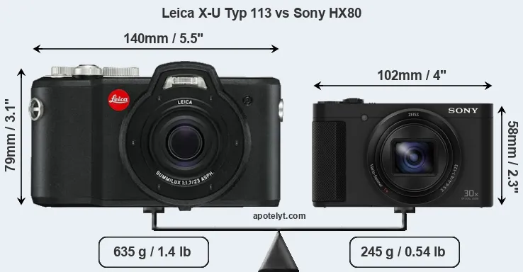Size Leica X-U Typ 113 vs Sony HX80
