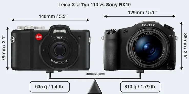 Size Leica X-U Typ 113 vs Sony RX10