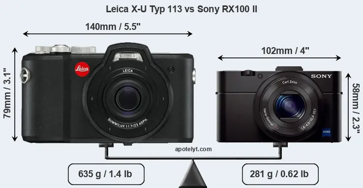 Size Leica X-U Typ 113 vs Sony RX100 II