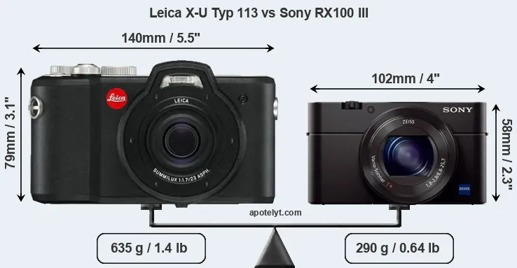 Size Leica X-U Typ 113 vs Sony RX100 III