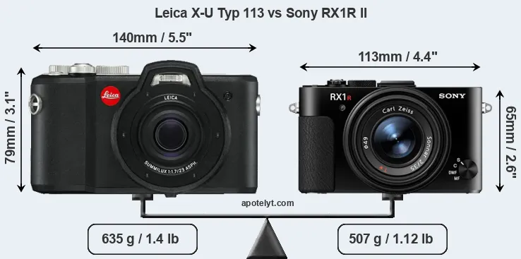 Size Leica X-U Typ 113 vs Sony RX1R II
