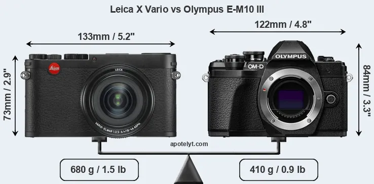 Size Leica X Vario vs Olympus E-M10 III