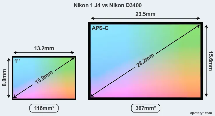 Nikon 1 J4 and Nikon D3400 sensor measures