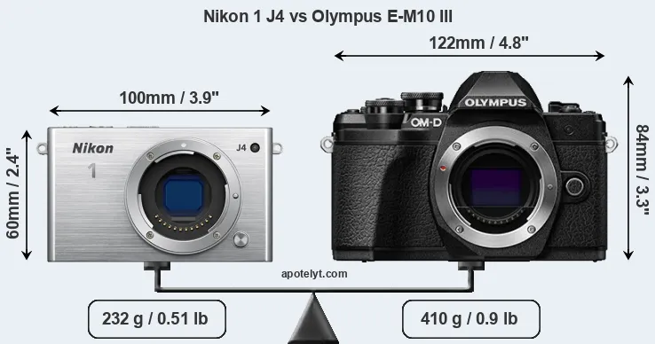 Size Nikon 1 J4 vs Olympus E-M10 III