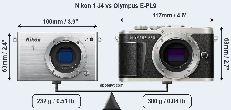 Size Nikon 1 J4 vs Olympus E-PL9