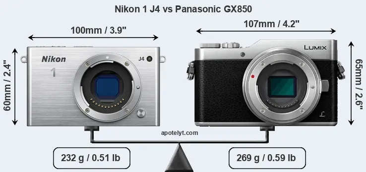 Size Nikon 1 J4 vs Panasonic GX850