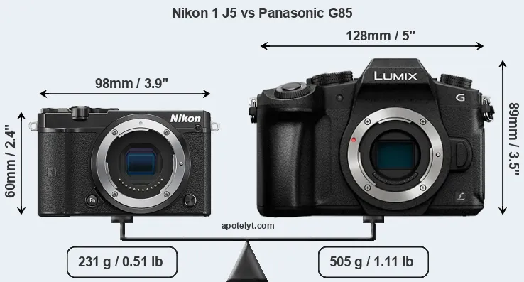 Size Nikon 1 J5 vs Panasonic G85