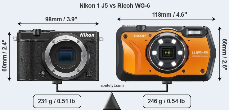 Size Nikon 1 J5 vs Ricoh WG-6