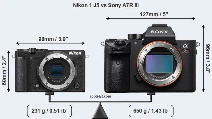 Size Nikon 1 J5 vs Sony A7R III