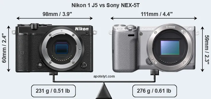 Size Nikon 1 J5 vs Sony NEX-5T