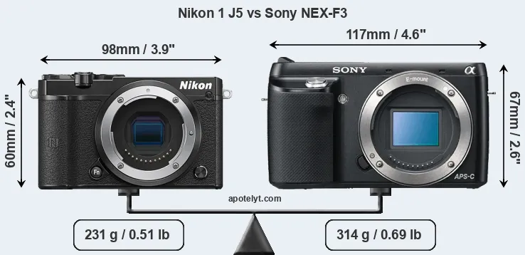Size Nikon 1 J5 vs Sony NEX-F3