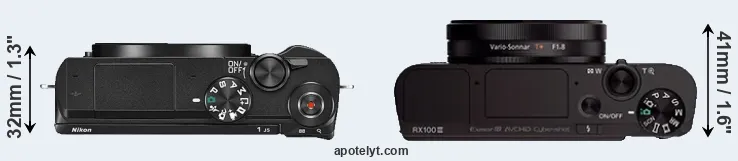 Compare J5 versus RX100 III top