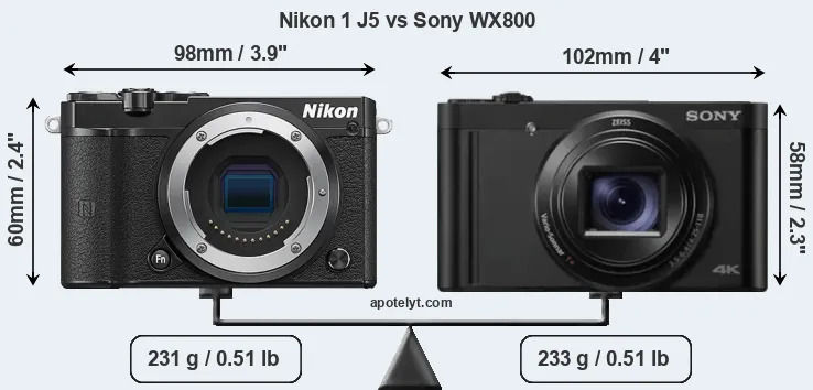 Size Nikon 1 J5 vs Sony WX800