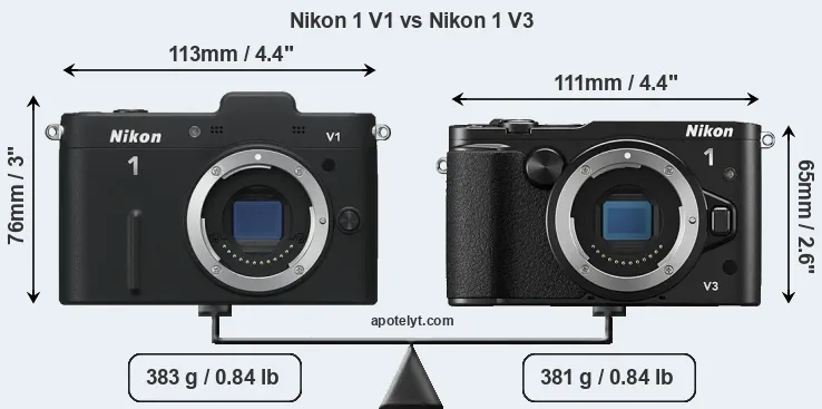 Size Nikon 1 V1 vs Nikon 1 V3