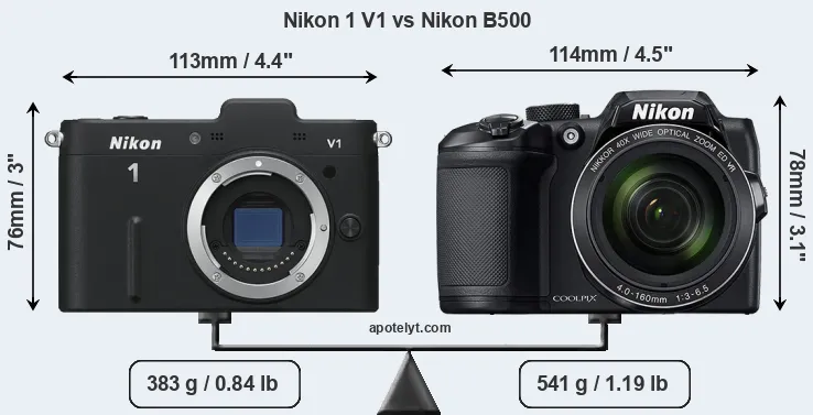 Size Nikon 1 V1 vs Nikon B500