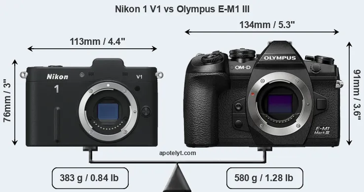 Size Nikon 1 V1 vs Olympus E-M1 III